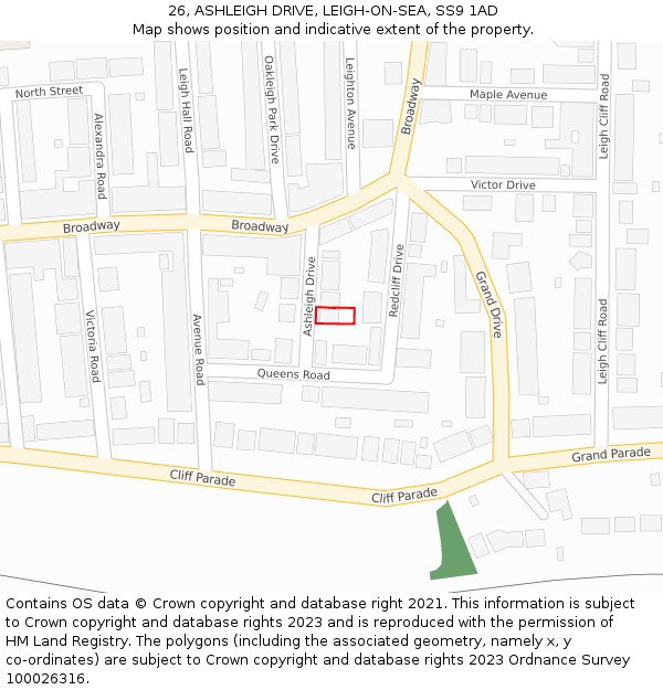 26, ASHLEIGH DRIVE, LEIGH-ON-SEA, SS9 1AD: Location map and indicative extent of plot