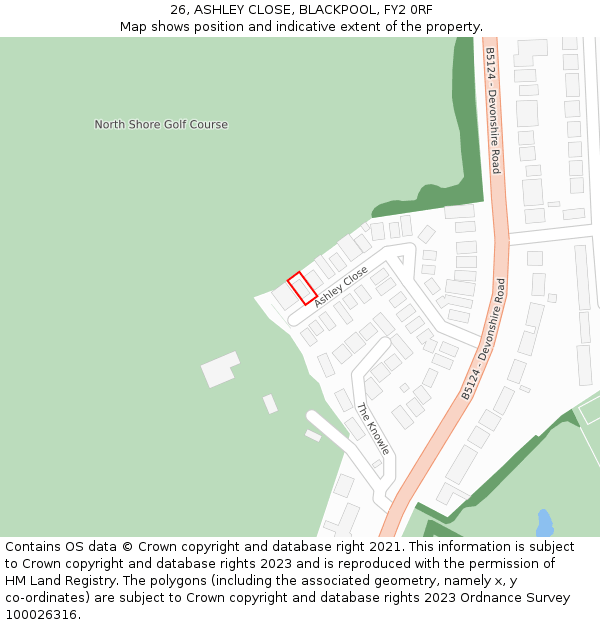 26, ASHLEY CLOSE, BLACKPOOL, FY2 0RF: Location map and indicative extent of plot