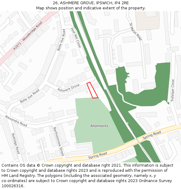 26, ASHMERE GROVE, IPSWICH, IP4 2RE: Location map and indicative extent of plot