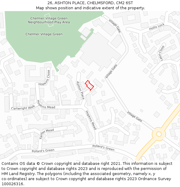 26, ASHTON PLACE, CHELMSFORD, CM2 6ST: Location map and indicative extent of plot