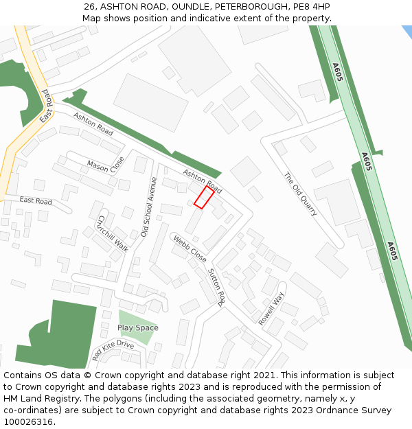 26, ASHTON ROAD, OUNDLE, PETERBOROUGH, PE8 4HP: Location map and indicative extent of plot