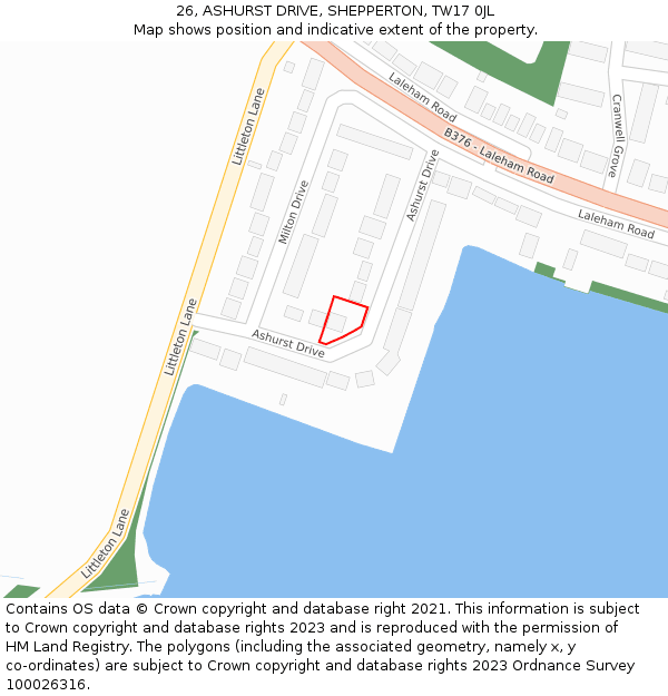 26, ASHURST DRIVE, SHEPPERTON, TW17 0JL: Location map and indicative extent of plot