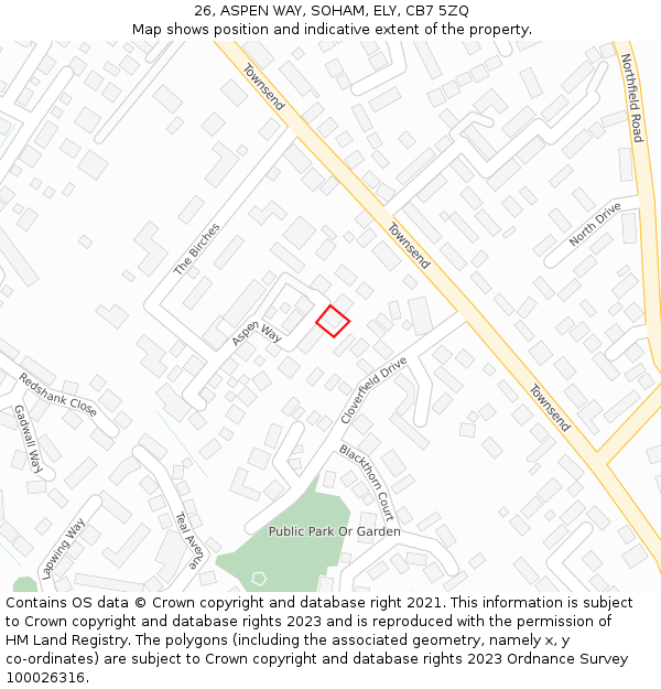 26, ASPEN WAY, SOHAM, ELY, CB7 5ZQ: Location map and indicative extent of plot