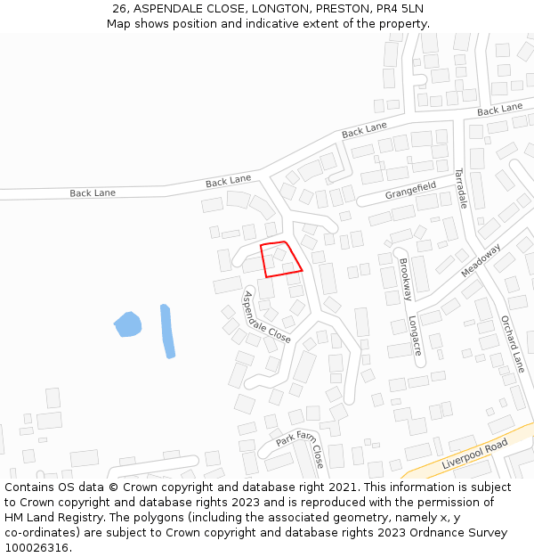 26, ASPENDALE CLOSE, LONGTON, PRESTON, PR4 5LN: Location map and indicative extent of plot