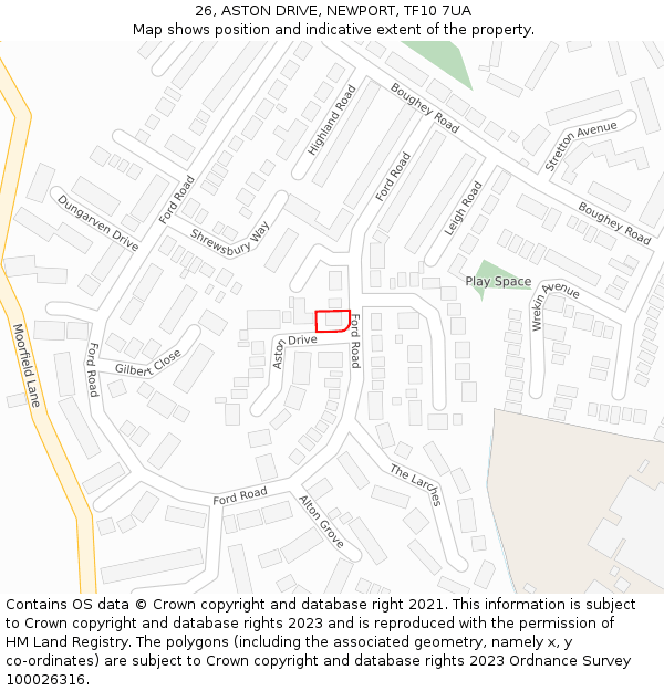 26, ASTON DRIVE, NEWPORT, TF10 7UA: Location map and indicative extent of plot