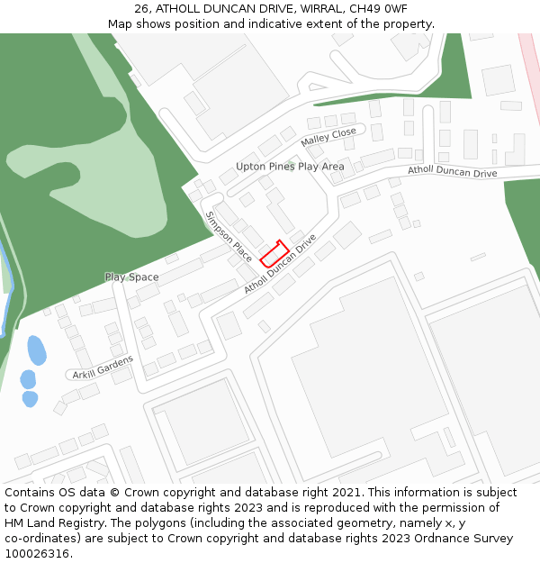 26, ATHOLL DUNCAN DRIVE, WIRRAL, CH49 0WF: Location map and indicative extent of plot