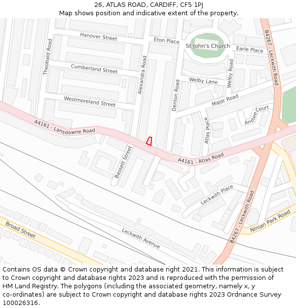 26, ATLAS ROAD, CARDIFF, CF5 1PJ: Location map and indicative extent of plot