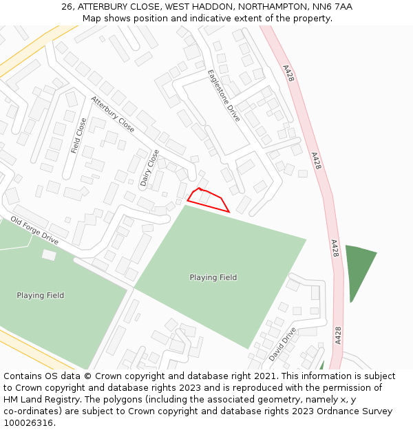 26, ATTERBURY CLOSE, WEST HADDON, NORTHAMPTON, NN6 7AA: Location map and indicative extent of plot