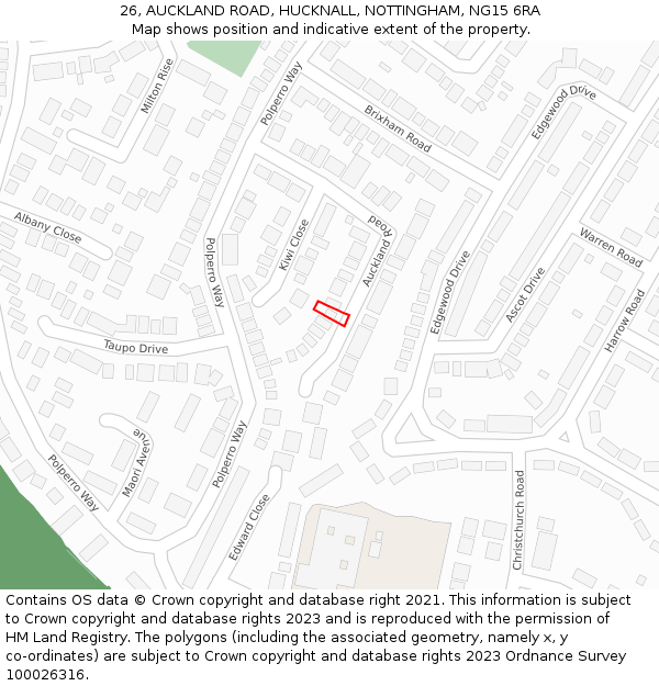26, AUCKLAND ROAD, HUCKNALL, NOTTINGHAM, NG15 6RA: Location map and indicative extent of plot