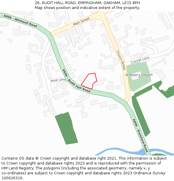 26, AUDIT HALL ROAD, EMPINGHAM, OAKHAM, LE15 8PH: Location map and indicative extent of plot