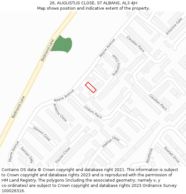 26, AUGUSTUS CLOSE, ST ALBANS, AL3 4JH: Location map and indicative extent of plot