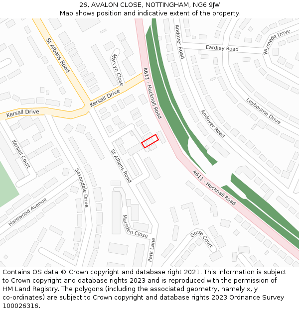 26, AVALON CLOSE, NOTTINGHAM, NG6 9JW: Location map and indicative extent of plot