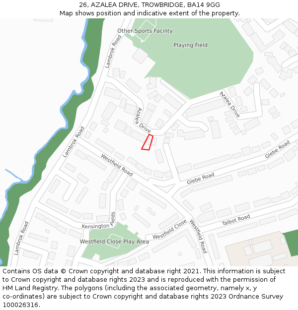 26, AZALEA DRIVE, TROWBRIDGE, BA14 9GG: Location map and indicative extent of plot