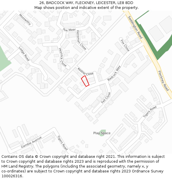 26, BADCOCK WAY, FLECKNEY, LEICESTER, LE8 8DD: Location map and indicative extent of plot