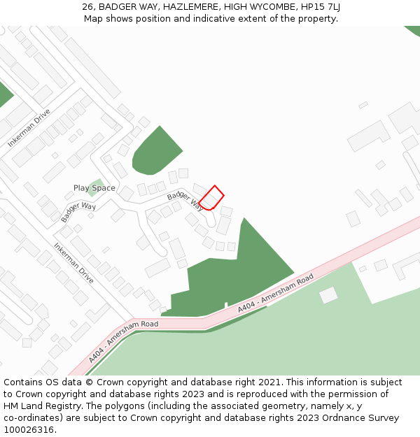 26, BADGER WAY, HAZLEMERE, HIGH WYCOMBE, HP15 7LJ: Location map and indicative extent of plot