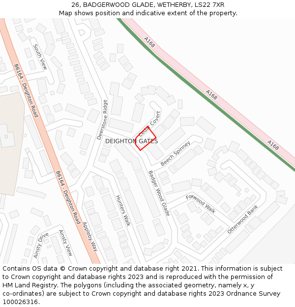 26, BADGERWOOD GLADE, WETHERBY, LS22 7XR: Location map and indicative extent of plot