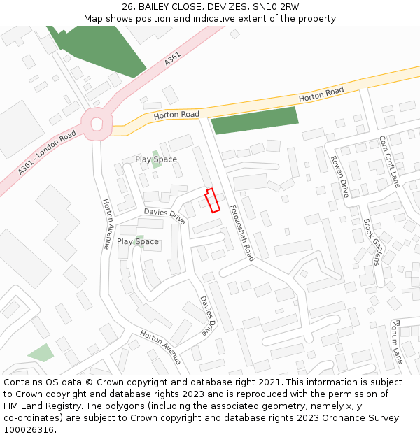 26, BAILEY CLOSE, DEVIZES, SN10 2RW: Location map and indicative extent of plot