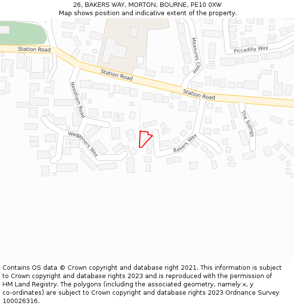 26, BAKERS WAY, MORTON, BOURNE, PE10 0XW: Location map and indicative extent of plot