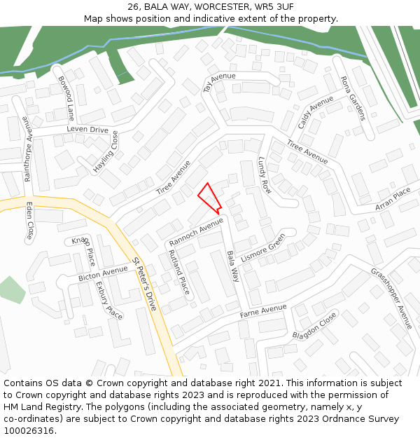 26, BALA WAY, WORCESTER, WR5 3UF: Location map and indicative extent of plot