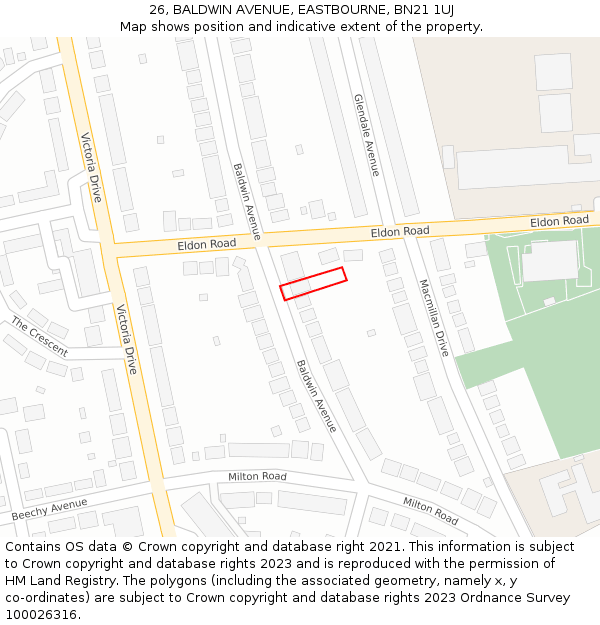 26, BALDWIN AVENUE, EASTBOURNE, BN21 1UJ: Location map and indicative extent of plot