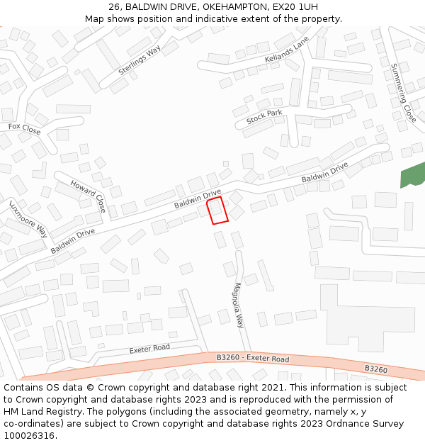 26, BALDWIN DRIVE, OKEHAMPTON, EX20 1UH: Location map and indicative extent of plot