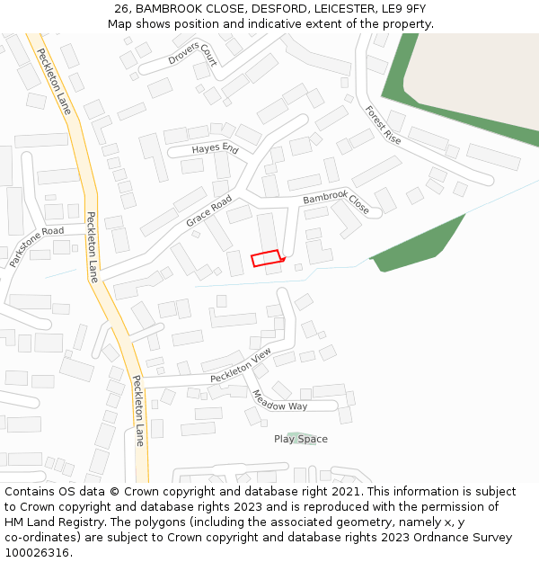 26, BAMBROOK CLOSE, DESFORD, LEICESTER, LE9 9FY: Location map and indicative extent of plot