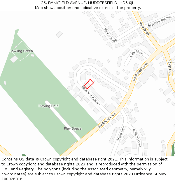 26, BANKFIELD AVENUE, HUDDERSFIELD, HD5 0JL: Location map and indicative extent of plot