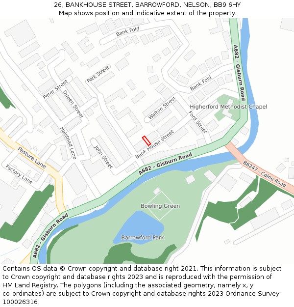 26, BANKHOUSE STREET, BARROWFORD, NELSON, BB9 6HY: Location map and indicative extent of plot