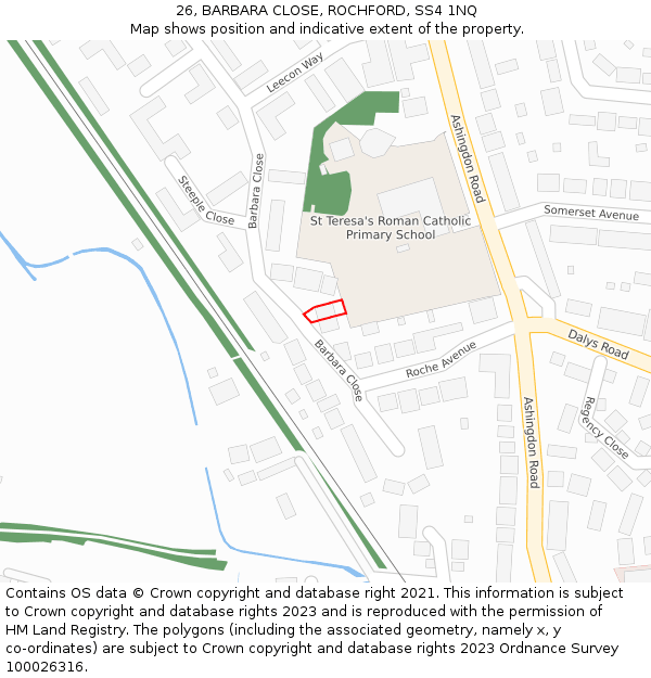 26, BARBARA CLOSE, ROCHFORD, SS4 1NQ: Location map and indicative extent of plot