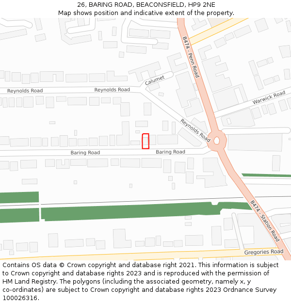 26, BARING ROAD, BEACONSFIELD, HP9 2NE: Location map and indicative extent of plot