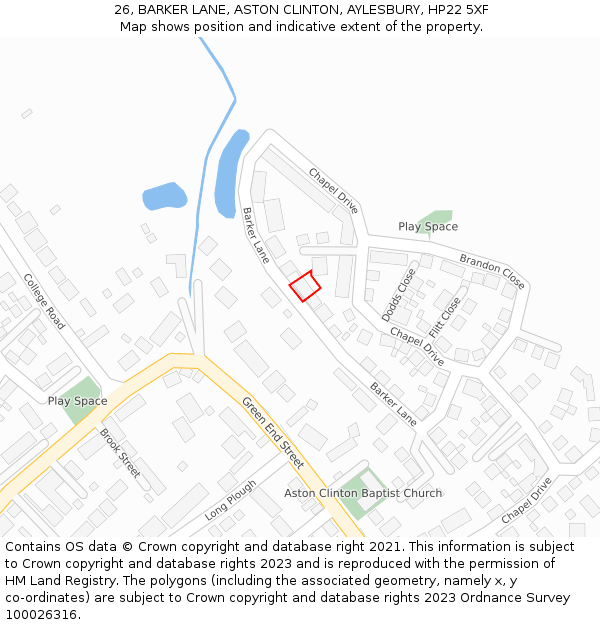 26, BARKER LANE, ASTON CLINTON, AYLESBURY, HP22 5XF: Location map and indicative extent of plot