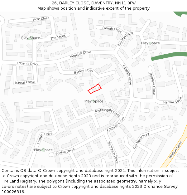26, BARLEY CLOSE, DAVENTRY, NN11 0FW: Location map and indicative extent of plot