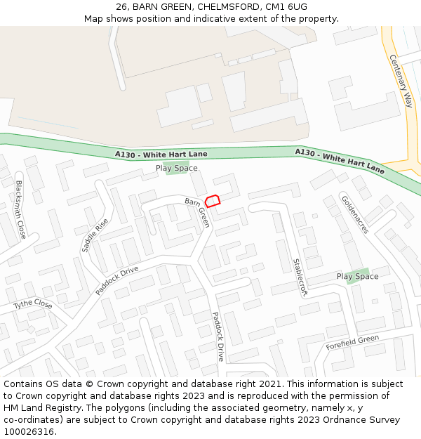 26, BARN GREEN, CHELMSFORD, CM1 6UG: Location map and indicative extent of plot