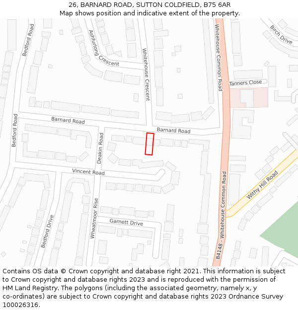 26, BARNARD ROAD, SUTTON COLDFIELD, B75 6AR: Location map and indicative extent of plot