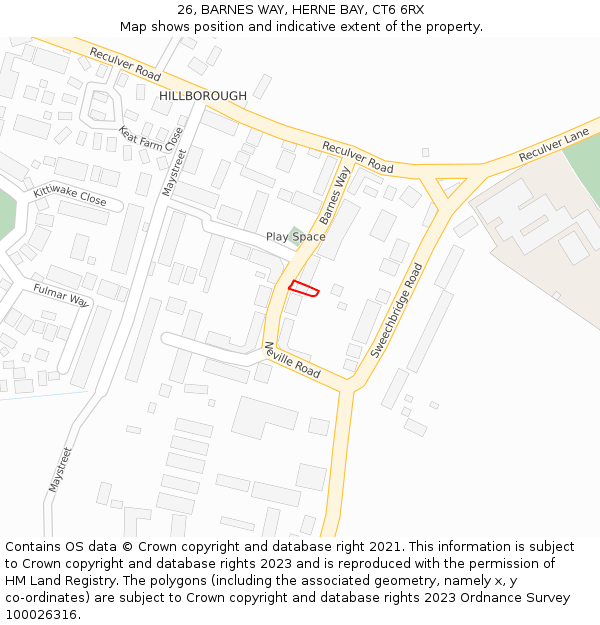 26, BARNES WAY, HERNE BAY, CT6 6RX: Location map and indicative extent of plot