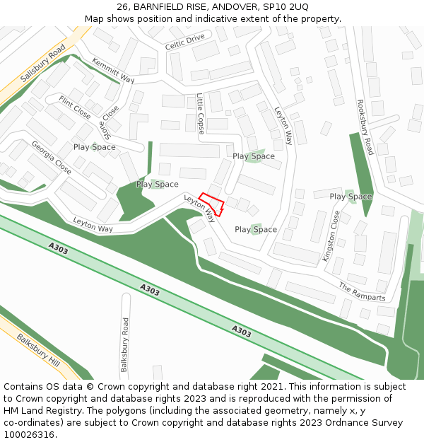 26, BARNFIELD RISE, ANDOVER, SP10 2UQ: Location map and indicative extent of plot