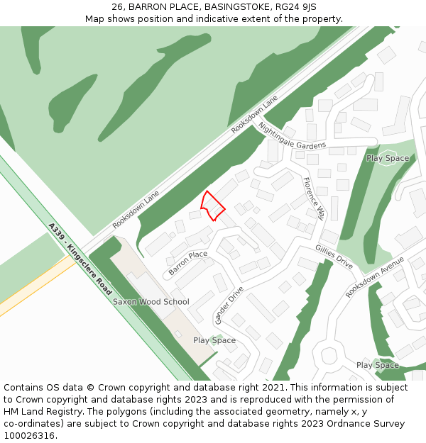 26, BARRON PLACE, BASINGSTOKE, RG24 9JS: Location map and indicative extent of plot