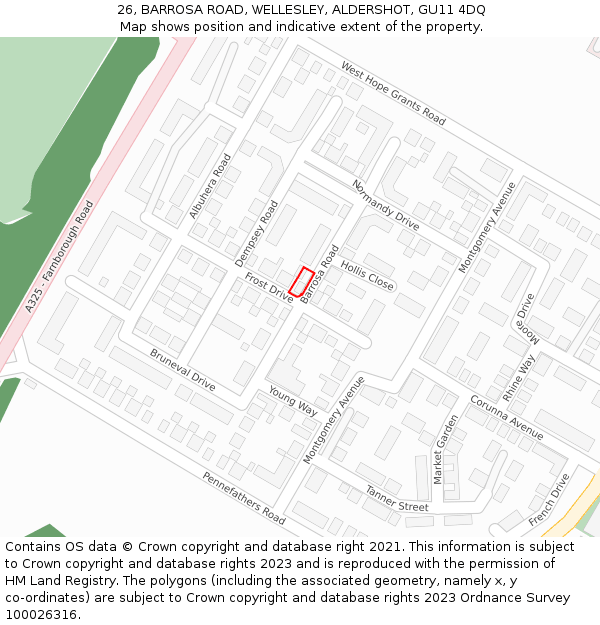 26, BARROSA ROAD, WELLESLEY, ALDERSHOT, GU11 4DQ: Location map and indicative extent of plot