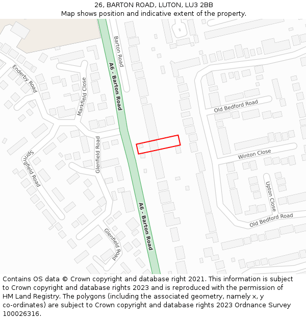 26, BARTON ROAD, LUTON, LU3 2BB: Location map and indicative extent of plot