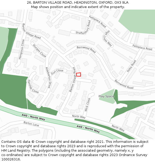 26, BARTON VILLAGE ROAD, HEADINGTON, OXFORD, OX3 9LA: Location map and indicative extent of plot