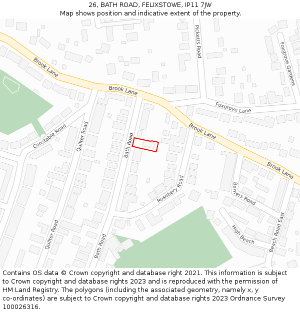 26, BATH ROAD, FELIXSTOWE, IP11 7JW: Location map and indicative extent of plot