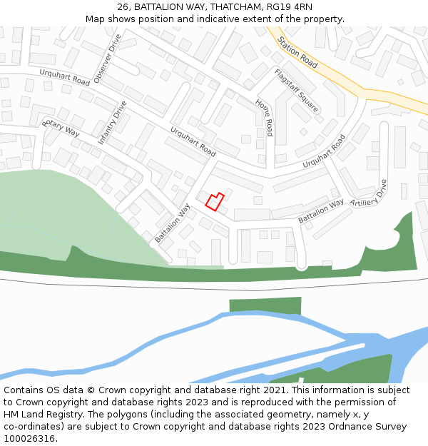 26, BATTALION WAY, THATCHAM, RG19 4RN: Location map and indicative extent of plot