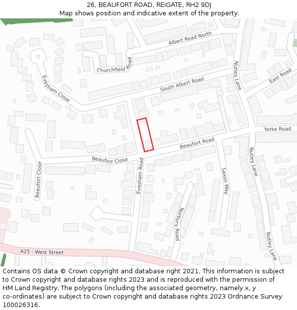 26, BEAUFORT ROAD, REIGATE, RH2 9DJ: Location map and indicative extent of plot