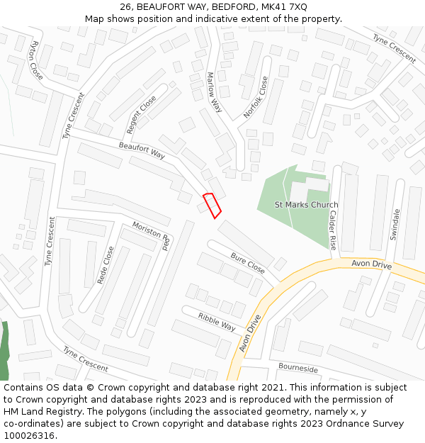 26, BEAUFORT WAY, BEDFORD, MK41 7XQ: Location map and indicative extent of plot