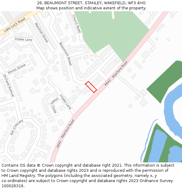 26, BEAUMONT STREET, STANLEY, WAKEFIELD, WF3 4HG: Location map and indicative extent of plot