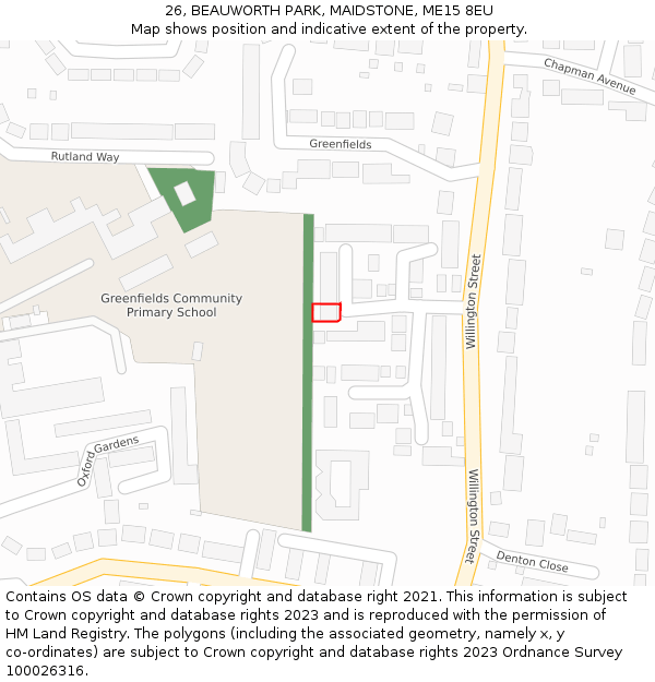 26, BEAUWORTH PARK, MAIDSTONE, ME15 8EU: Location map and indicative extent of plot