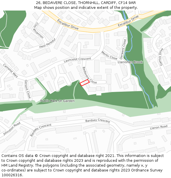 26, BEDAVERE CLOSE, THORNHILL, CARDIFF, CF14 9AR: Location map and indicative extent of plot