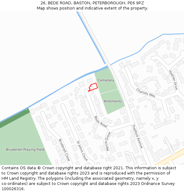 26, BEDE ROAD, BASTON, PETERBOROUGH, PE6 9PZ: Location map and indicative extent of plot