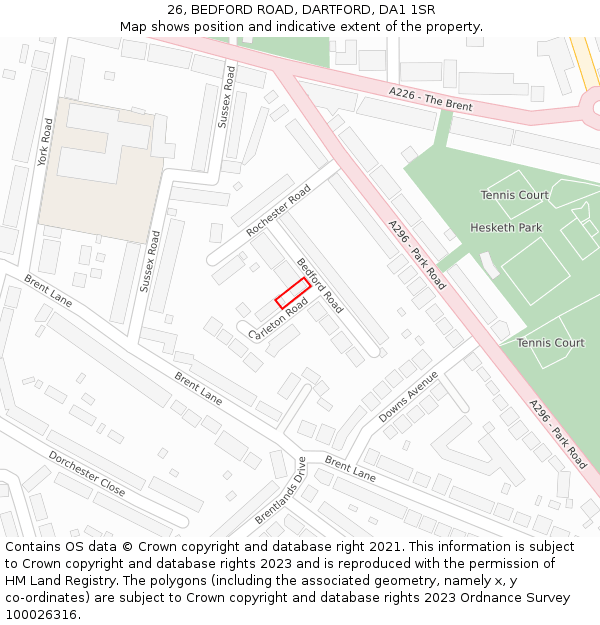 26, BEDFORD ROAD, DARTFORD, DA1 1SR: Location map and indicative extent of plot