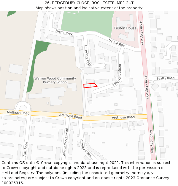 26, BEDGEBURY CLOSE, ROCHESTER, ME1 2UT: Location map and indicative extent of plot